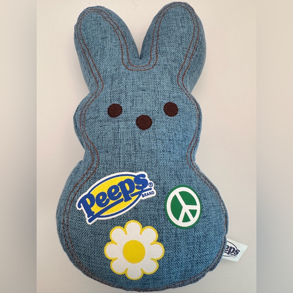 Peeps Bunny‎ Plush Stuffed Animal | Blue Denim | Peace Sign flower